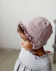 Baby Pink Ruffle Linen Bonnet