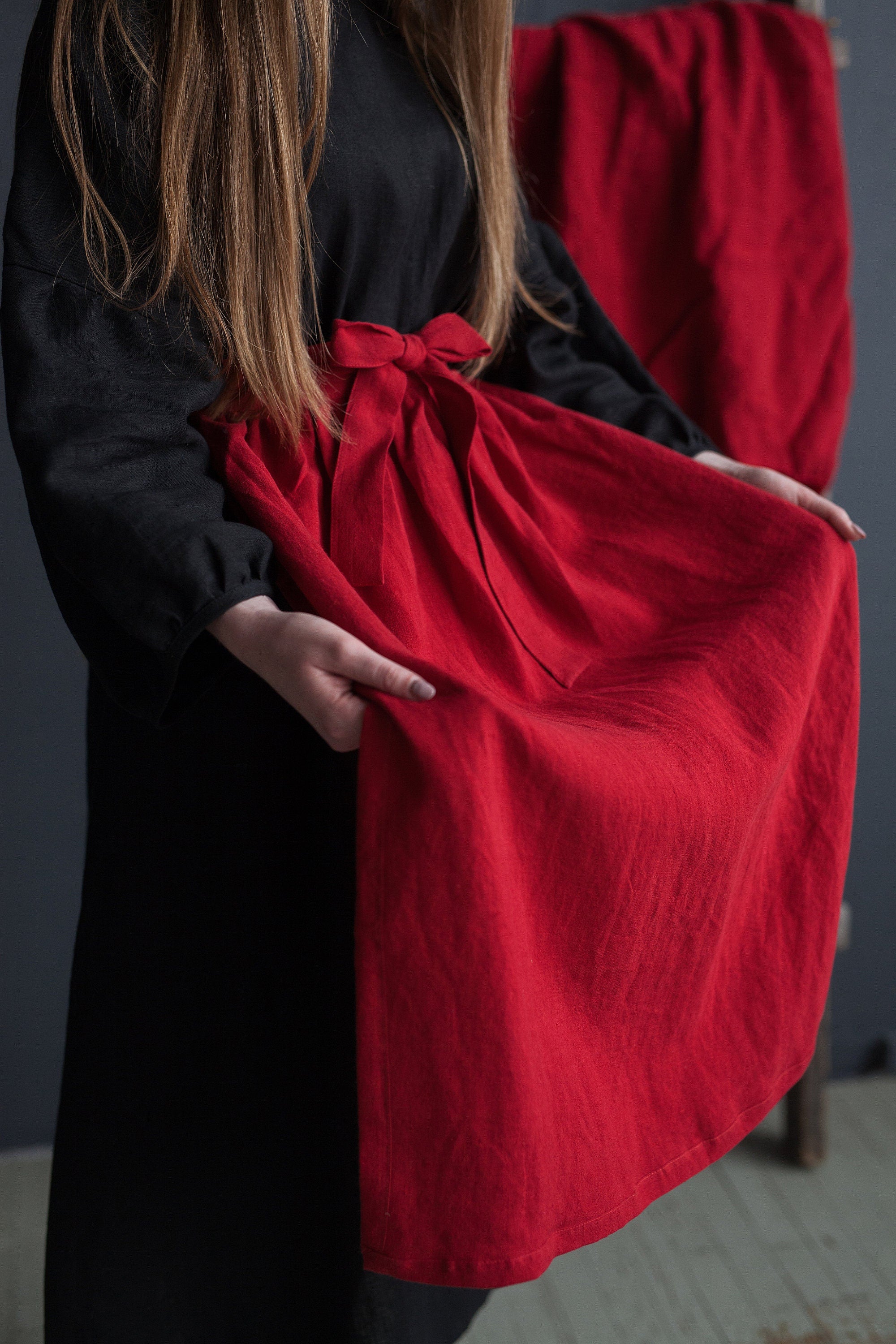 Cherry Apple Linen Apron