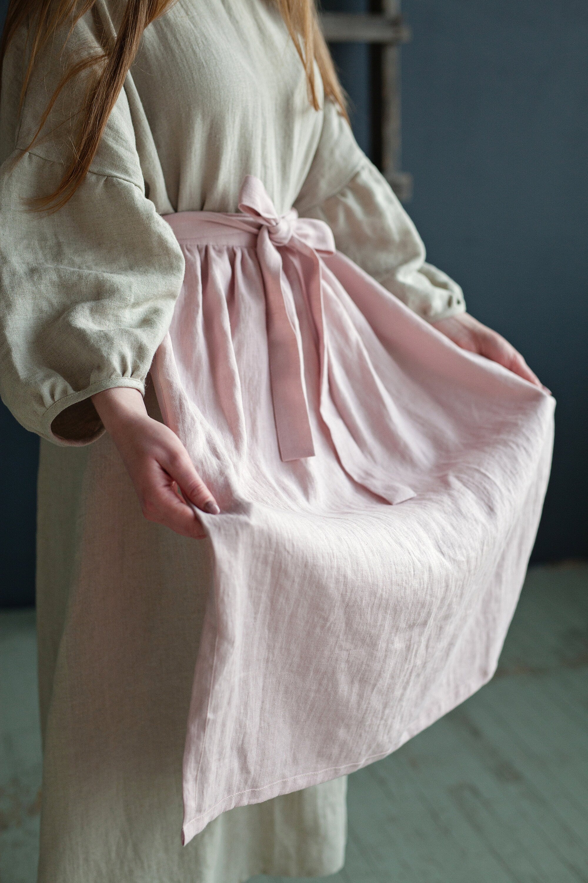 Baby Pink Apple Linen Apron
