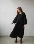 Black Kimono Linen Dress
