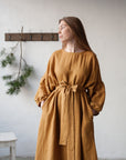 Mustard Kimono Linen Dress