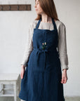 Navy Blue Traditional Linen Apron