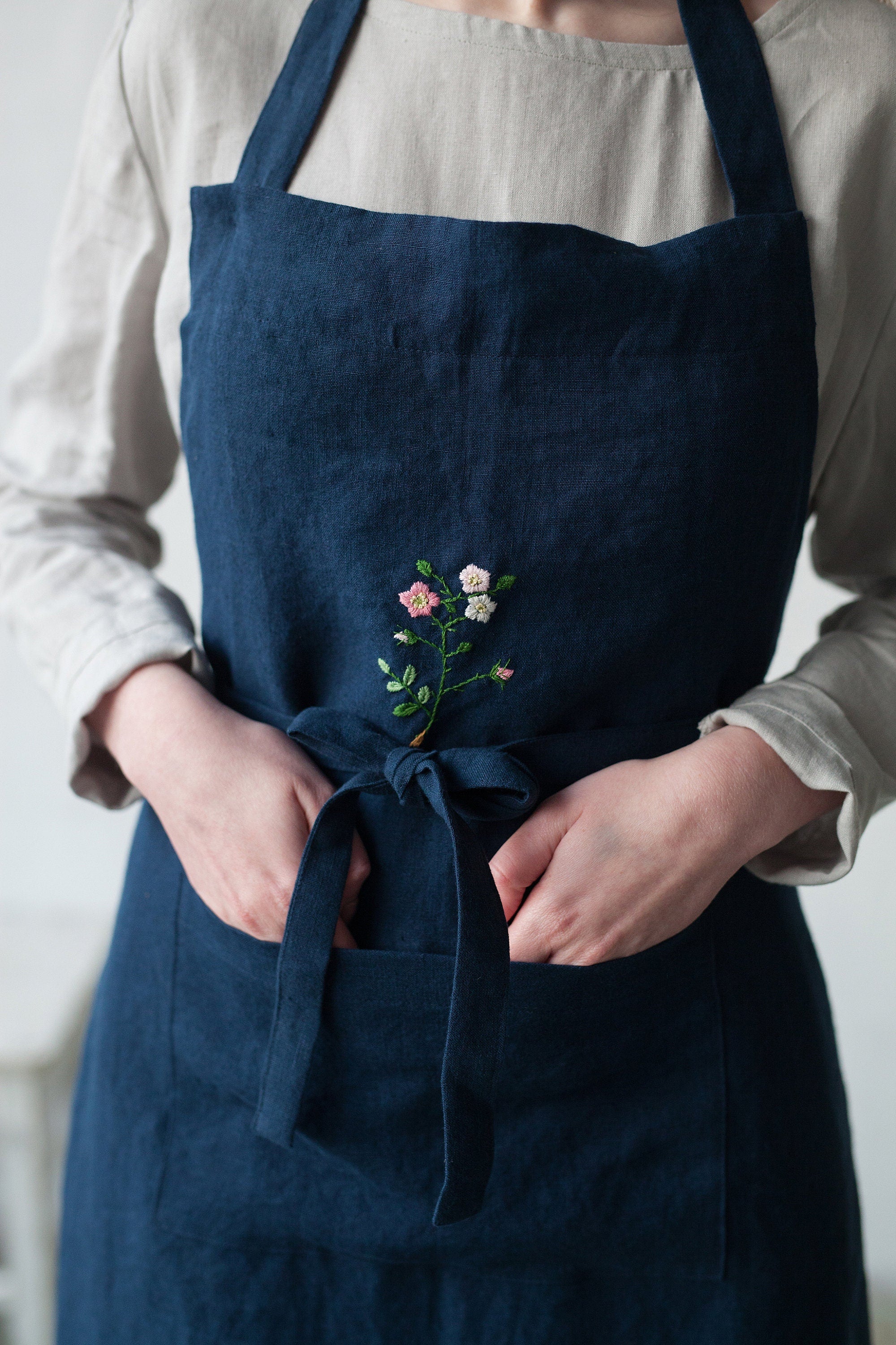 Navy Blue Traditional Linen Apron