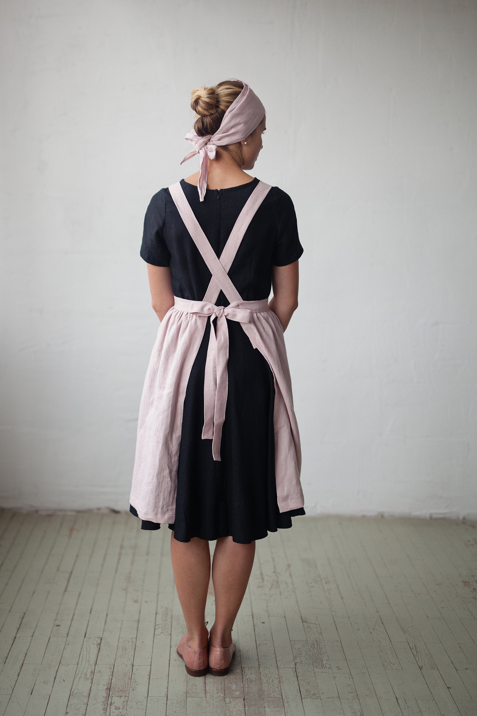 Baby Pink Midi Cross Back Linen Pinafore