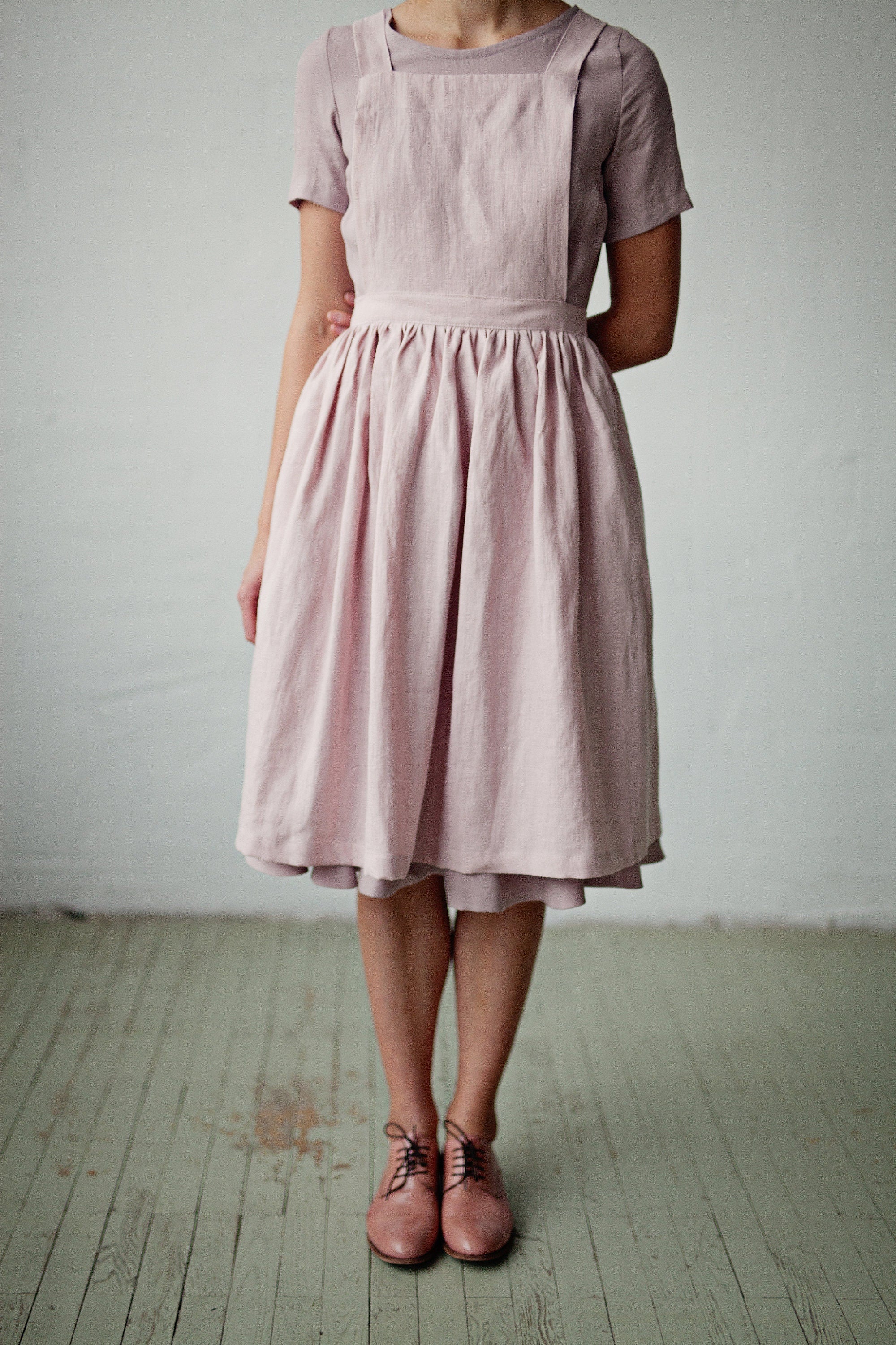 Baby Pink Midi Cross Back Linen Pinafore