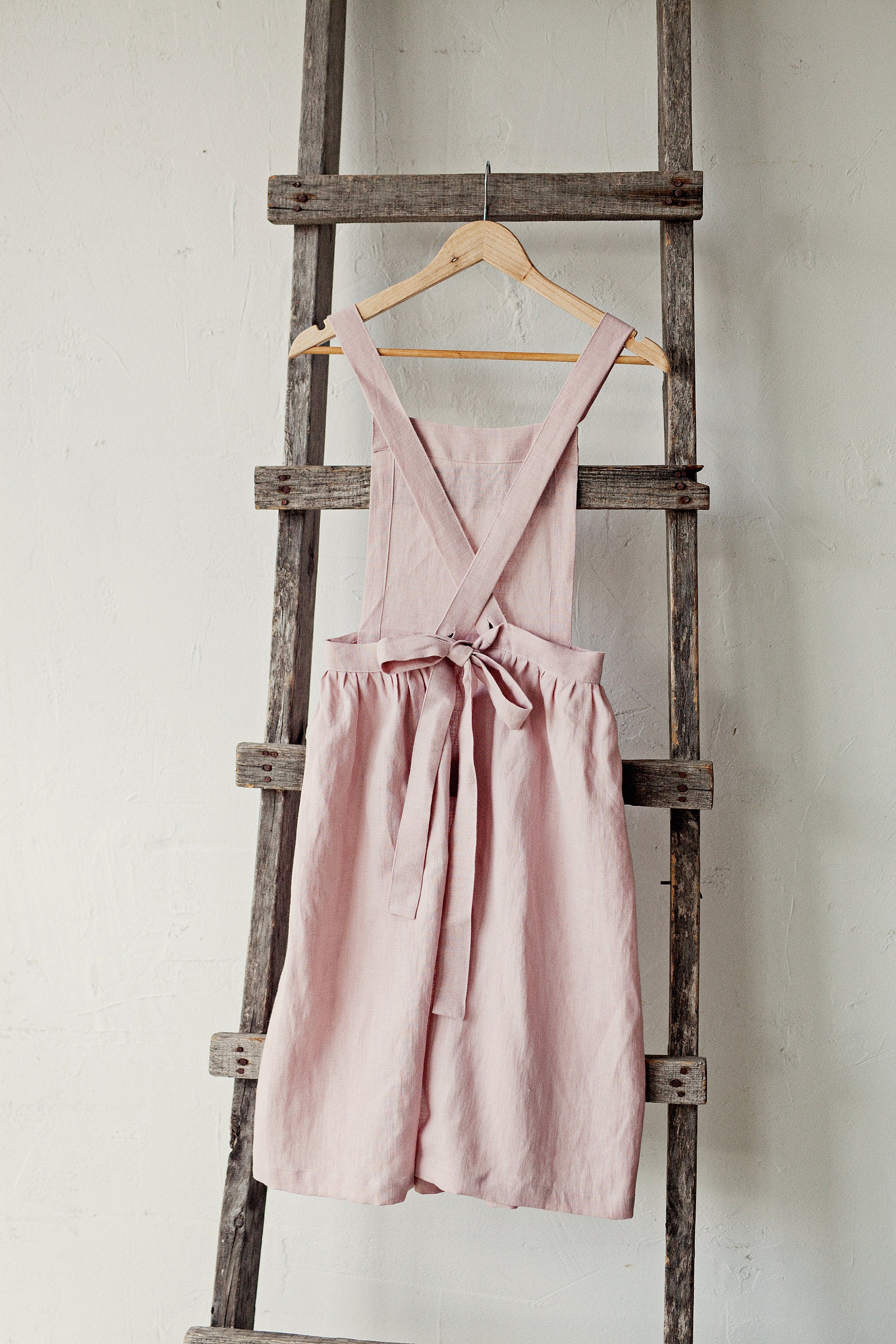 Baby Pink Midi Cross Back Linen Pinafore