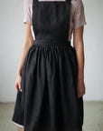 Black Midi Cross Back Linen Pinafore