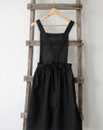 Black Midi Cross Back Linen Pinafore