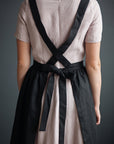 Black Midi Cross Back Linen Pinafore