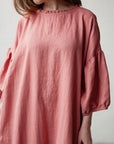 Salmon Ruffle Kimono Linen Dress