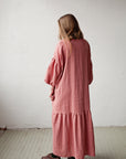 Salmon Ruffle Kimono Linen Dress