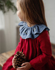 Dusty Blue Ruffle Linen Collar with Branches