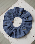 Dusty Blue Ruffle Linen Collar with Branches