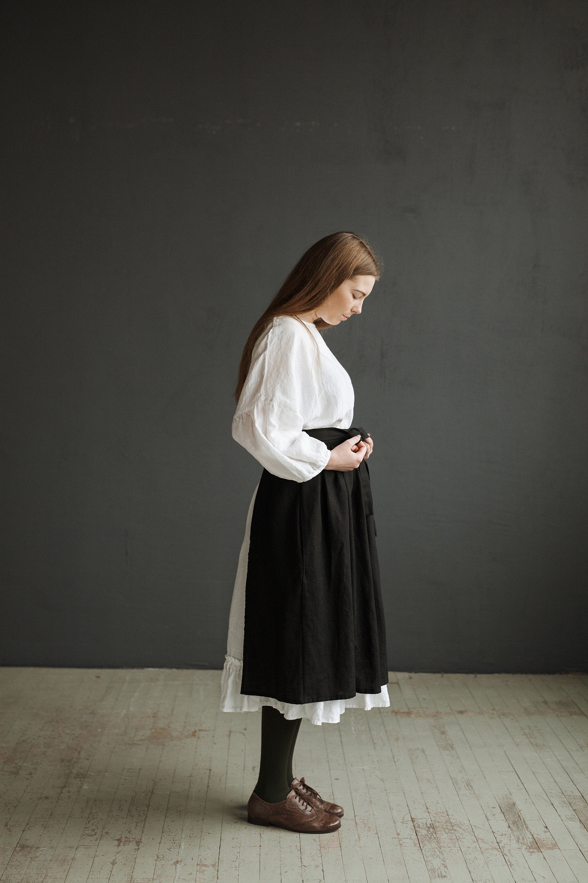 Black Linen Apron Skirt