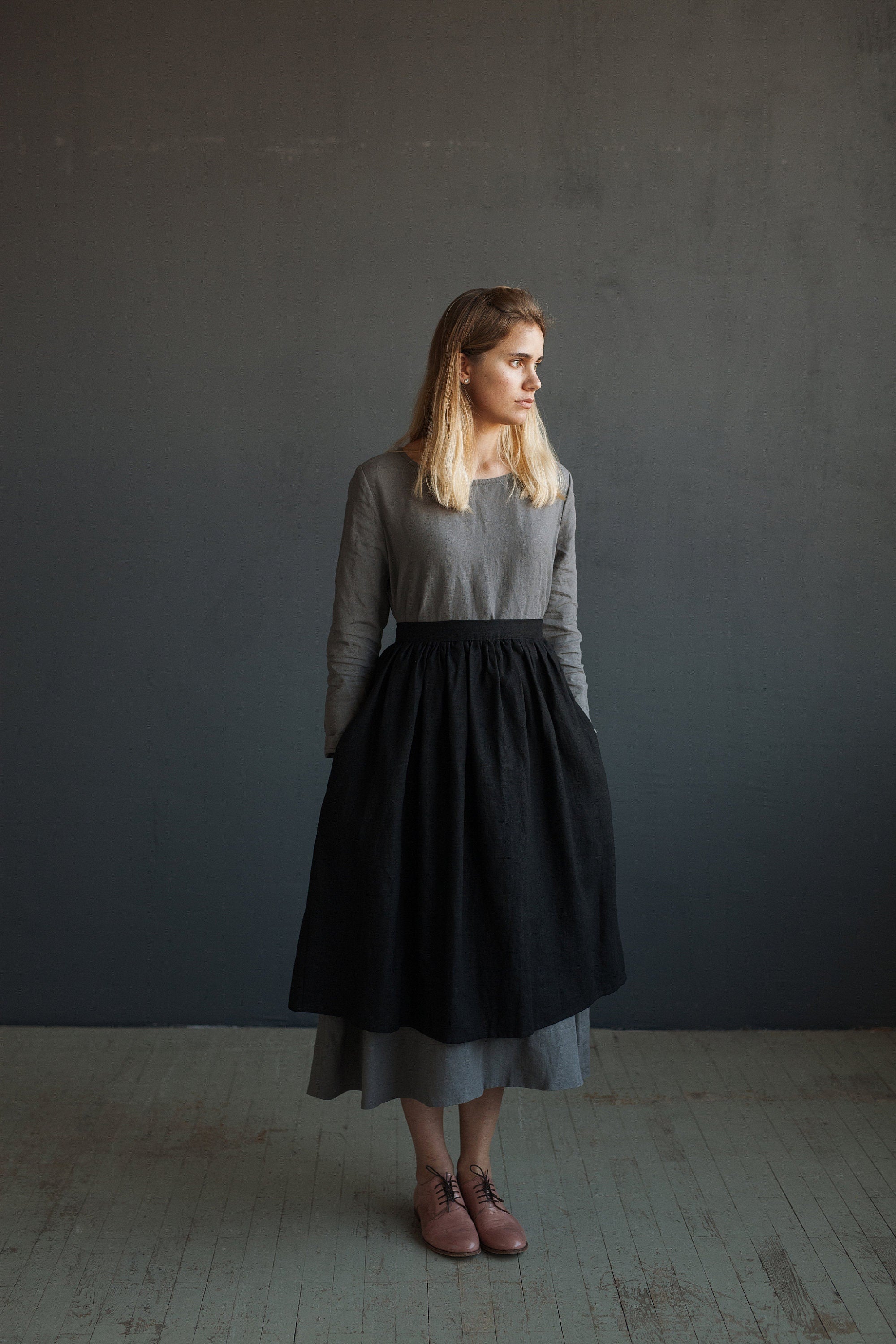 Black Linen Apron Skirt