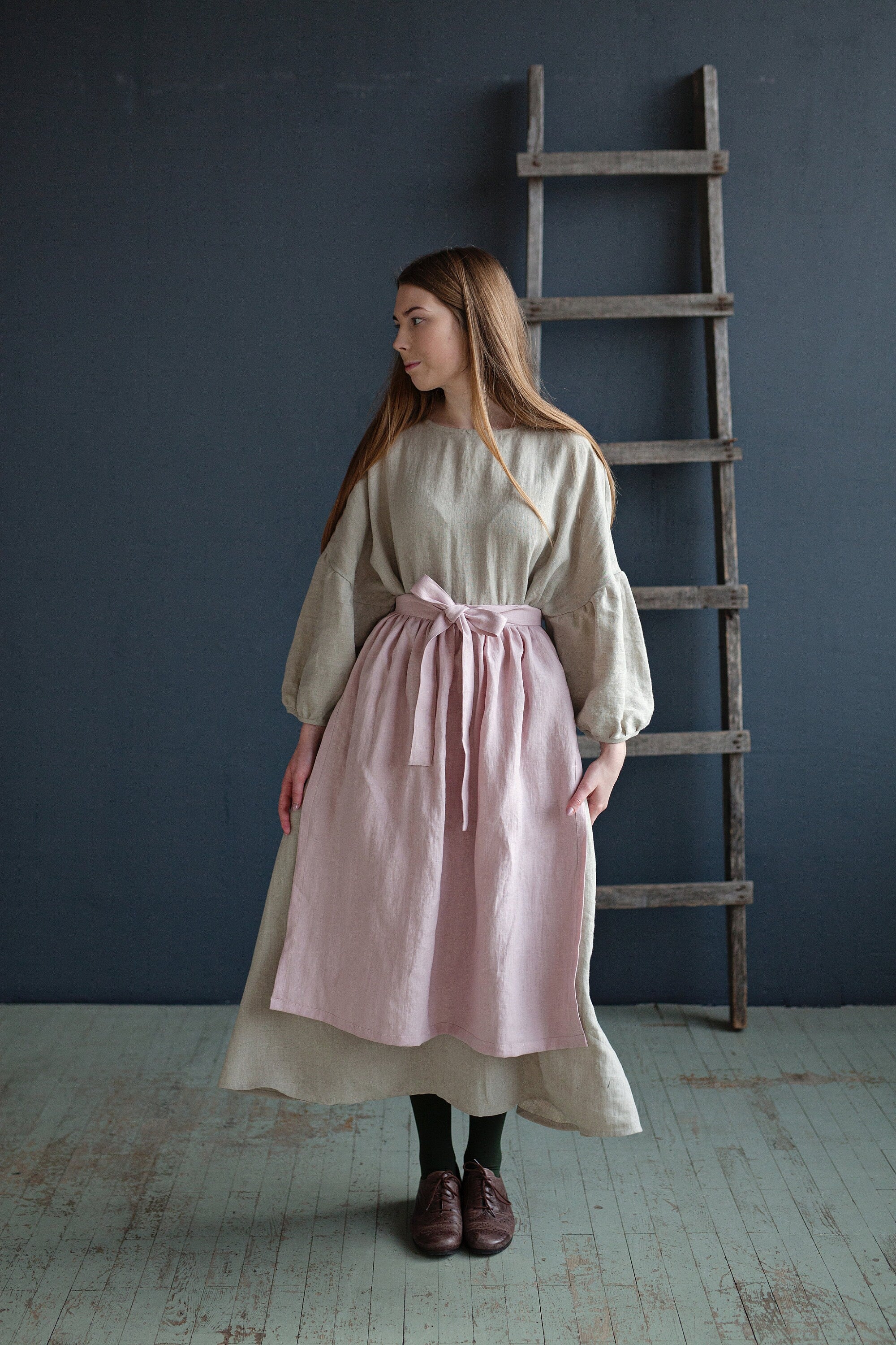 Baby Pink Apple Linen Apron