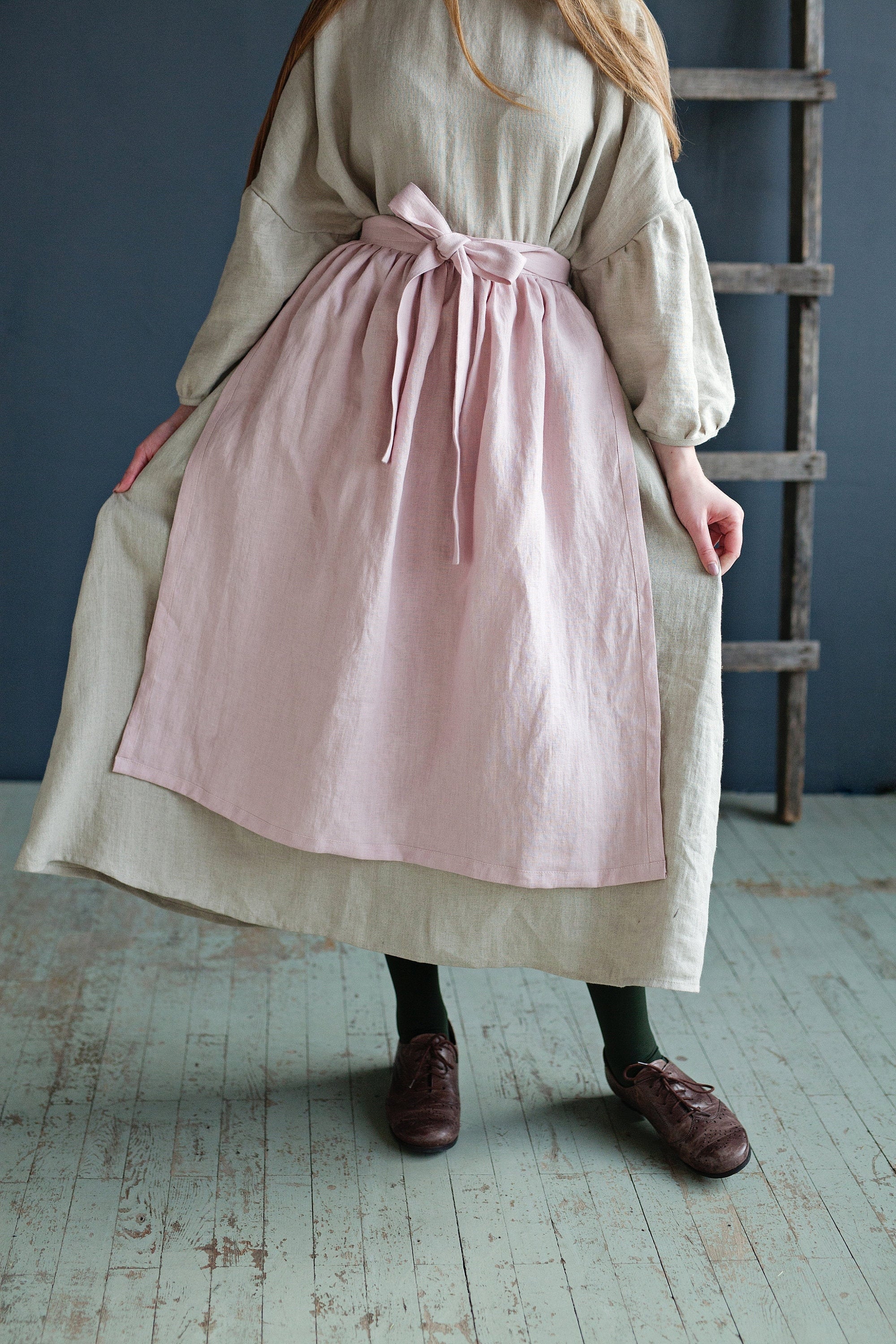 Baby Pink Apple Linen Apron