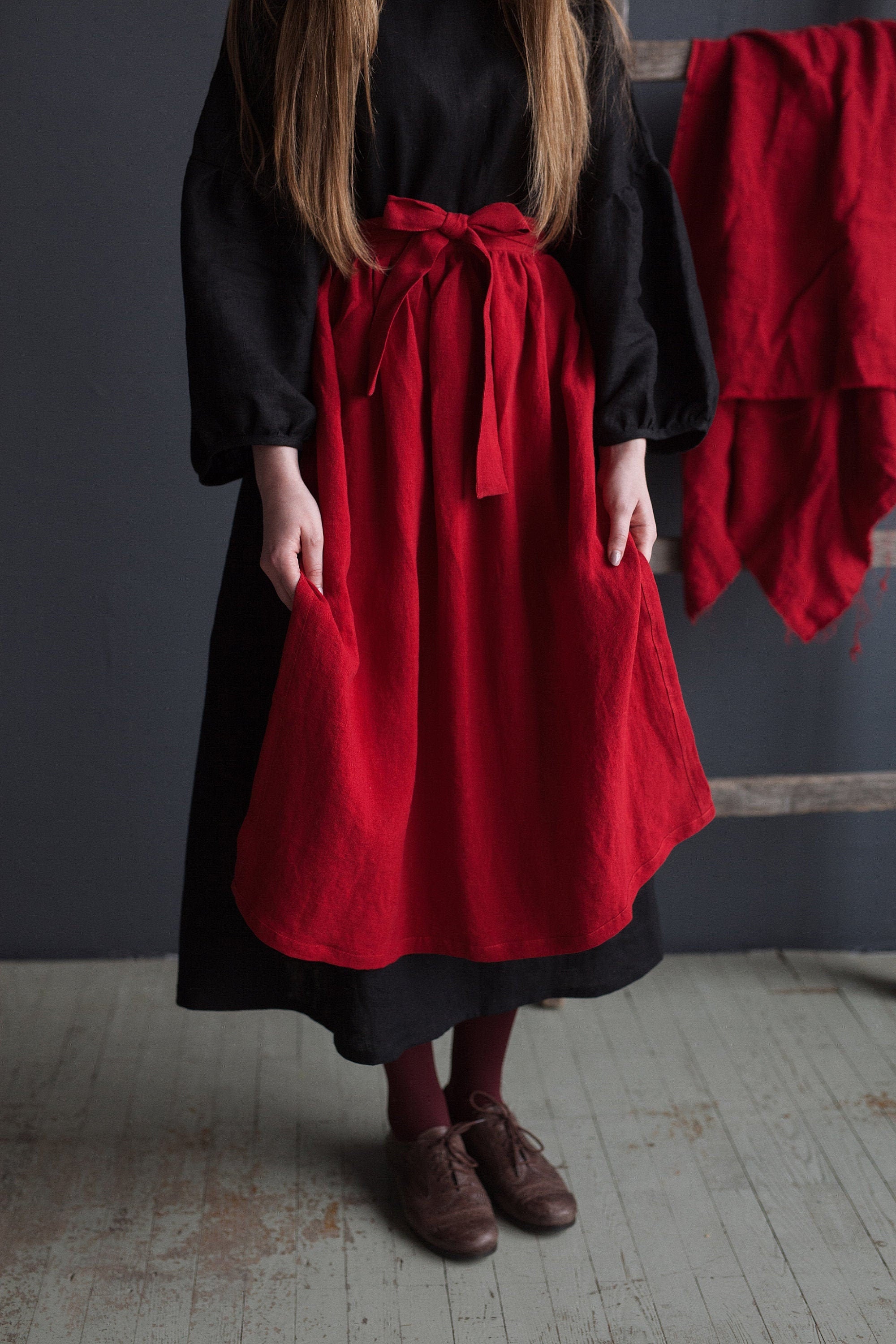 Cherry Apple Linen Apron