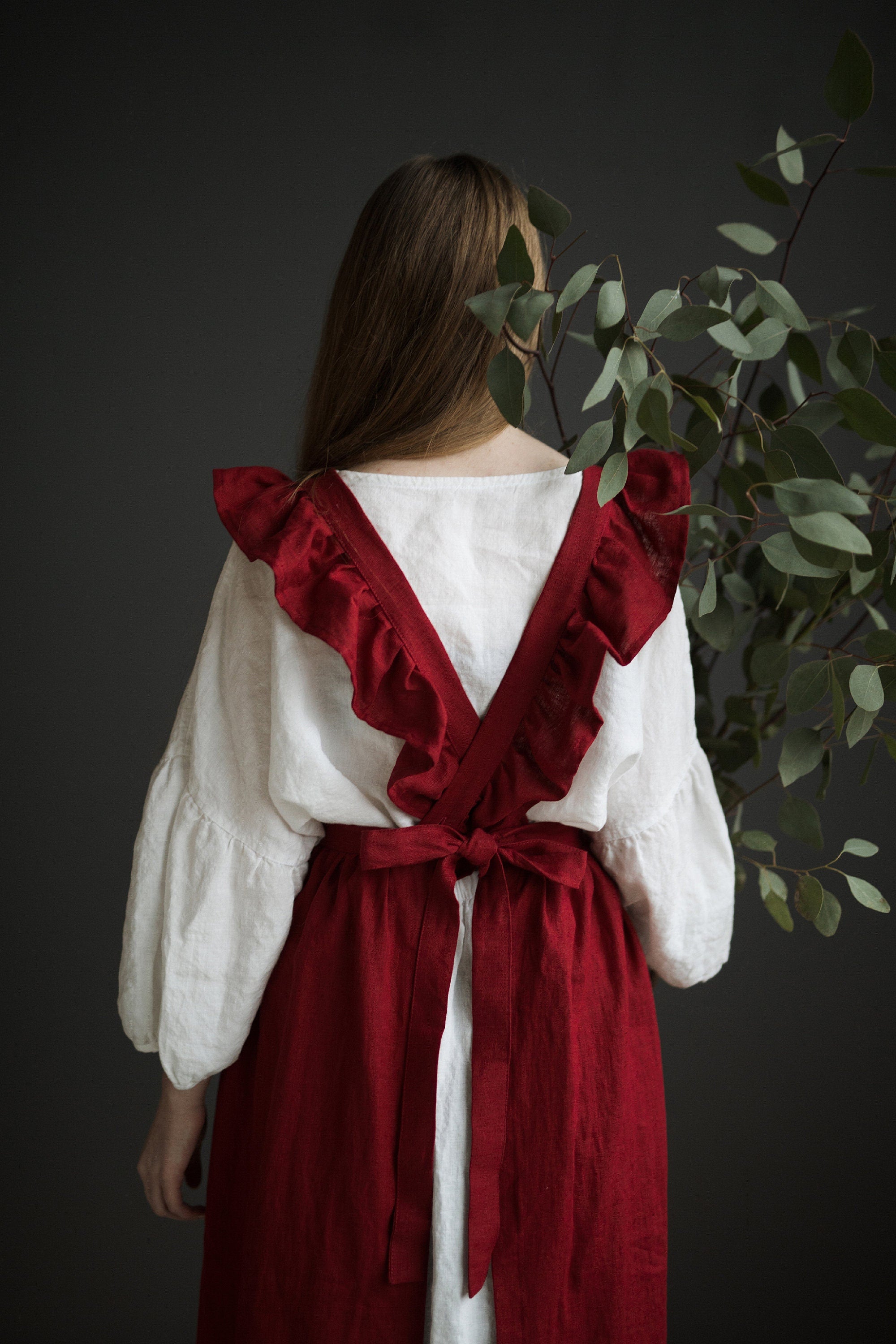 Cherry Long Vintage Linen Apron