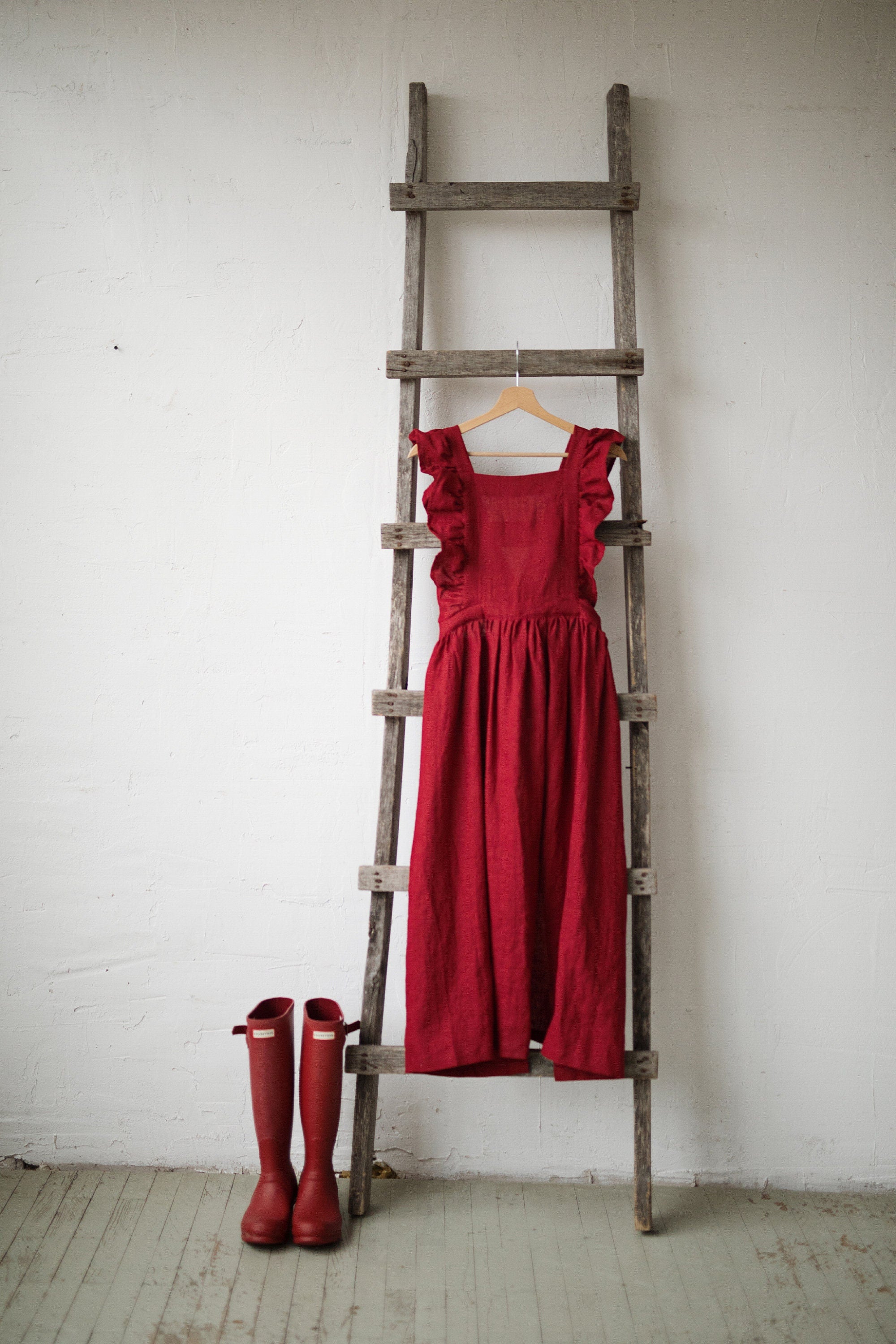 Cherry Long Vintage Linen Apron