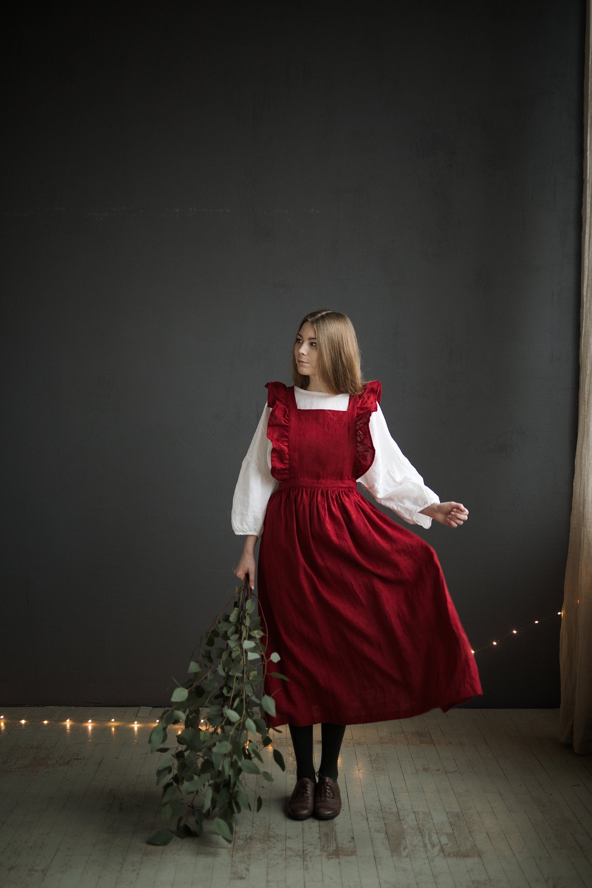 Cherry Long Vintage Linen Apron
