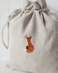 Sitting Fox Pouch Linen Bag