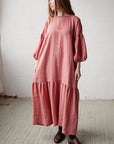 Salmon Ruffle Kimono Linen Dress
