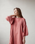 Salmon Ruffle Kimono Linen Dress
