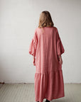 Salmon Ruffle Kimono Linen Dress