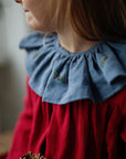 Dusty Blue Ruffle Linen Collar with Branches