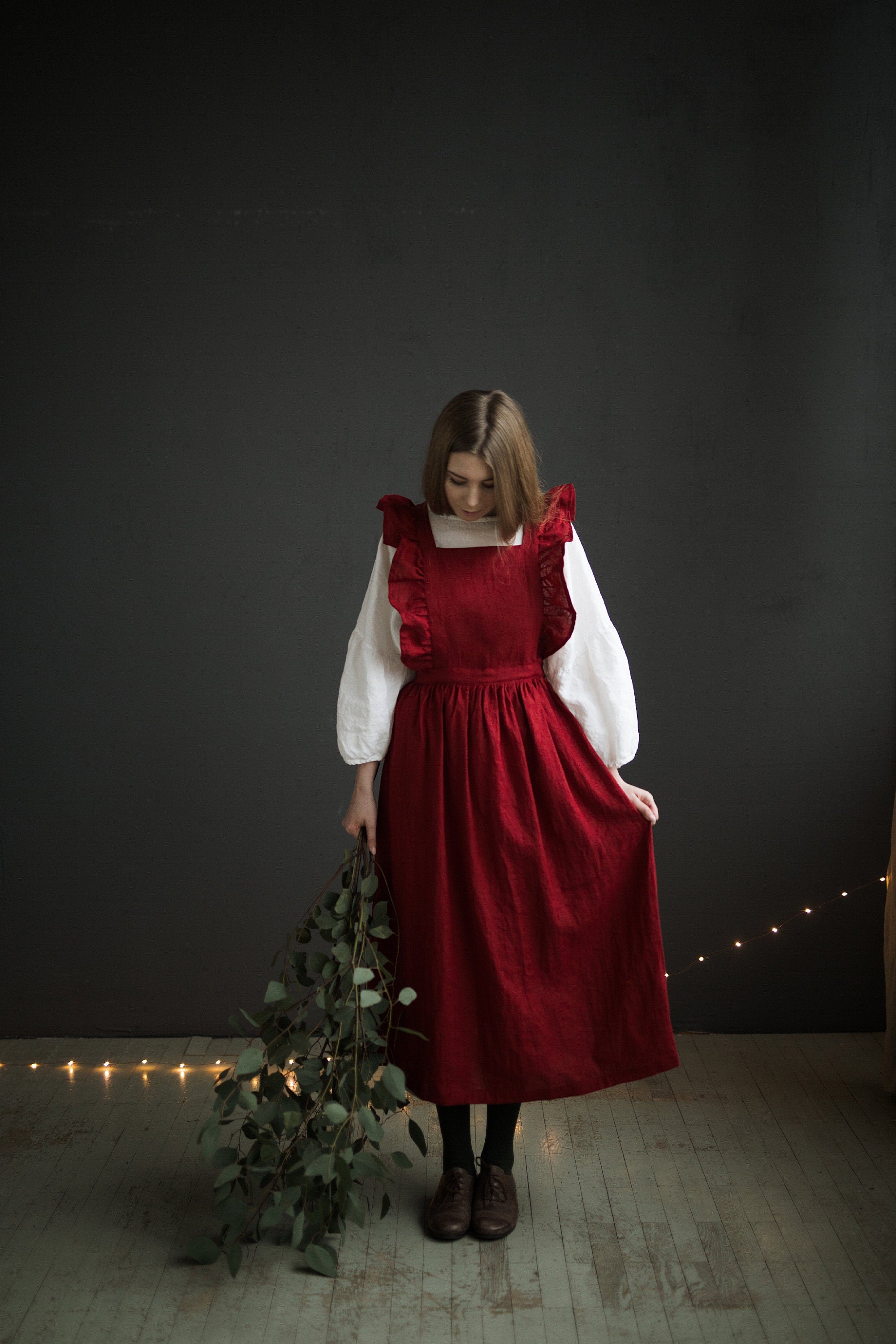 Cherry Long Vintage Linen Apron