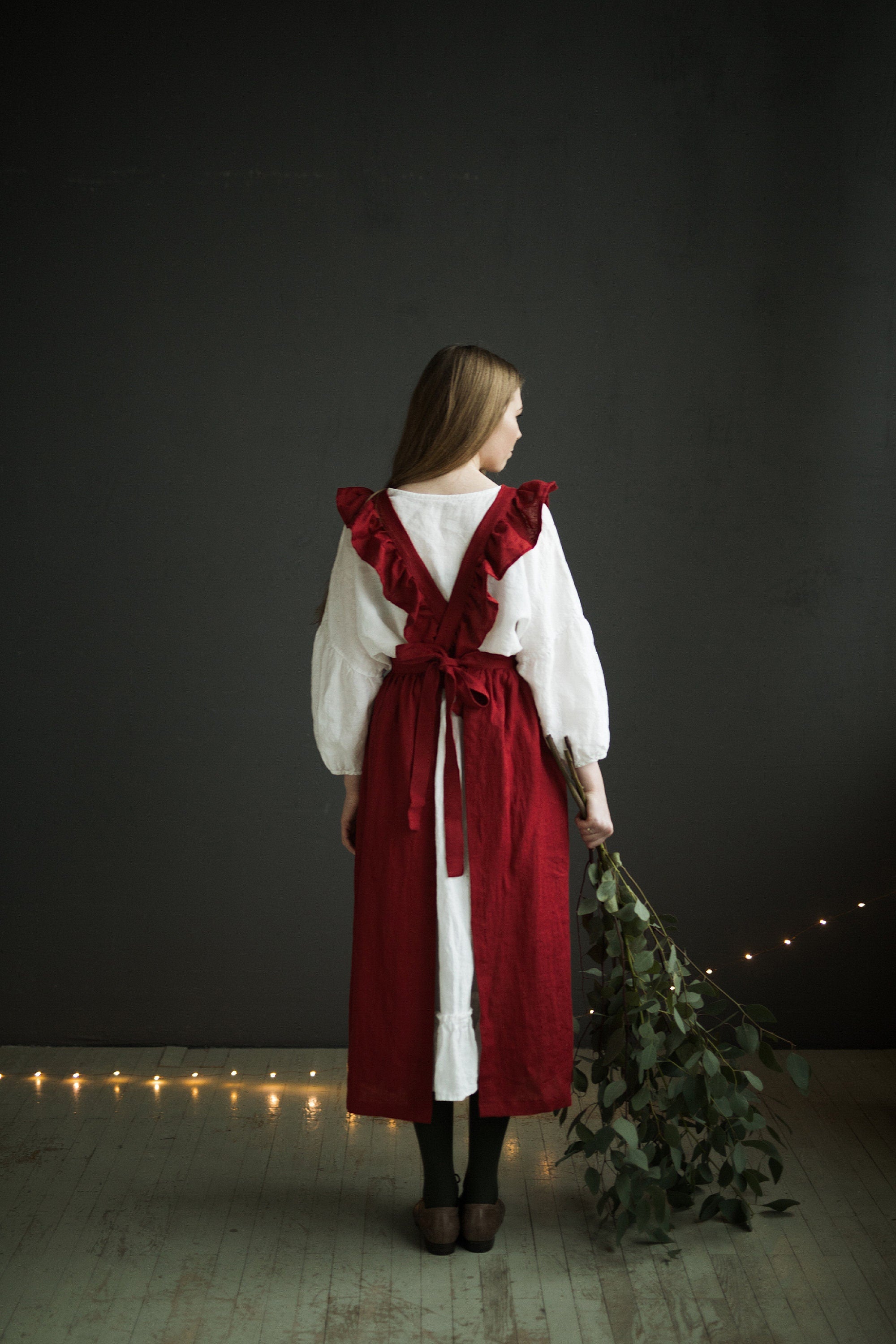 Cherry Long Vintage Linen Apron