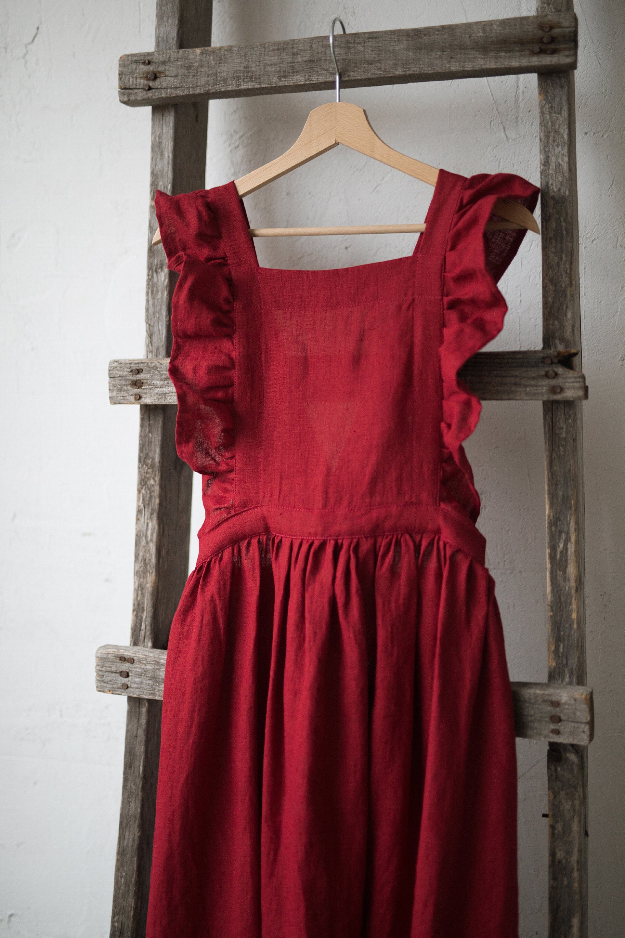 Cherry Long Vintage Linen Apron
