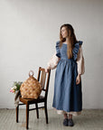 Dusty Blue Long Vintage Linen Apron