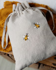 Two Bees Pouch Linen Bag