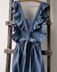 Dusty Blue Long Vintage Linen Apron