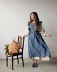 Dusty Blue Long Vintage Linen Apron