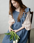Dusty Blue Long Vintage Linen Apron