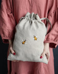 Two Bees Pouch Linen Bag