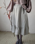 Fog Grey Romantic Midi Linen Skirt