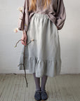 Fog Grey Romantic Midi Linen Skirt
