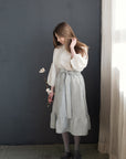 Fog Grey Romantic Midi Linen Skirt