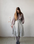 Fog Grey Romantic Midi Linen Skirt
