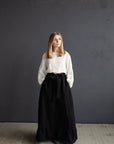 Black Romantic Long Linen Skirt