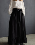 Black Romantic Long Linen Skirt