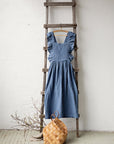 Dusty Blue Long Vintage Linen Apron