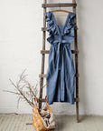 Dusty Blue Long Vintage Linen Apron