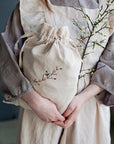 Cherry Blossom Pouch Linen Bag