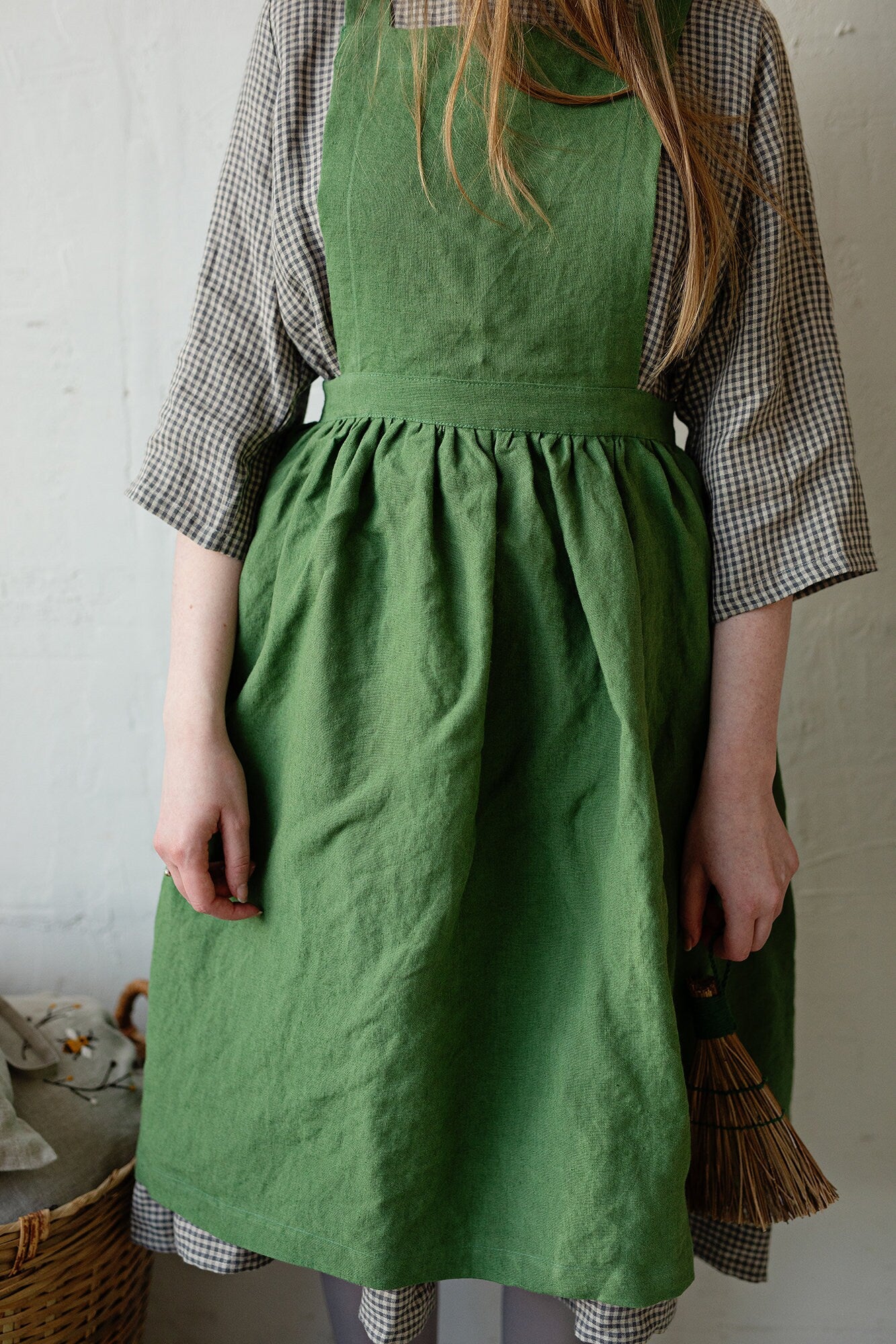 Apple Green Midi Cross Back Linen Pinafore