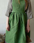 Apple Green Midi Cross Back Linen Pinafore